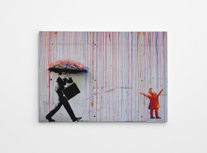 Wallity Lienzo Lluvia de colores de Banksy 50 x 70 cm